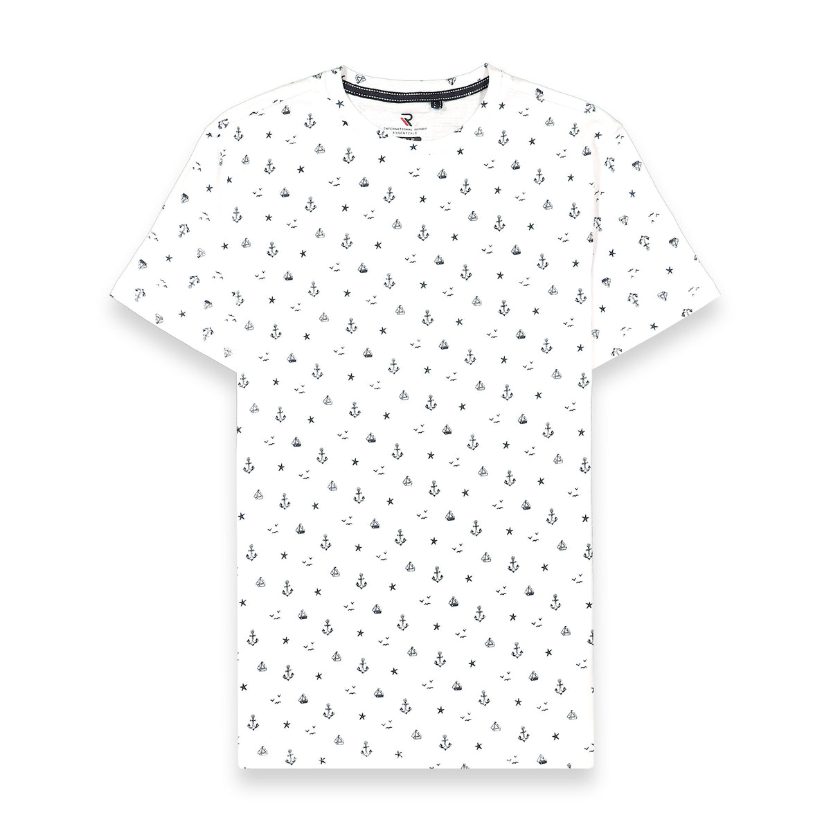 Front View of Short Sleeve Shirt with Nautical Print in White