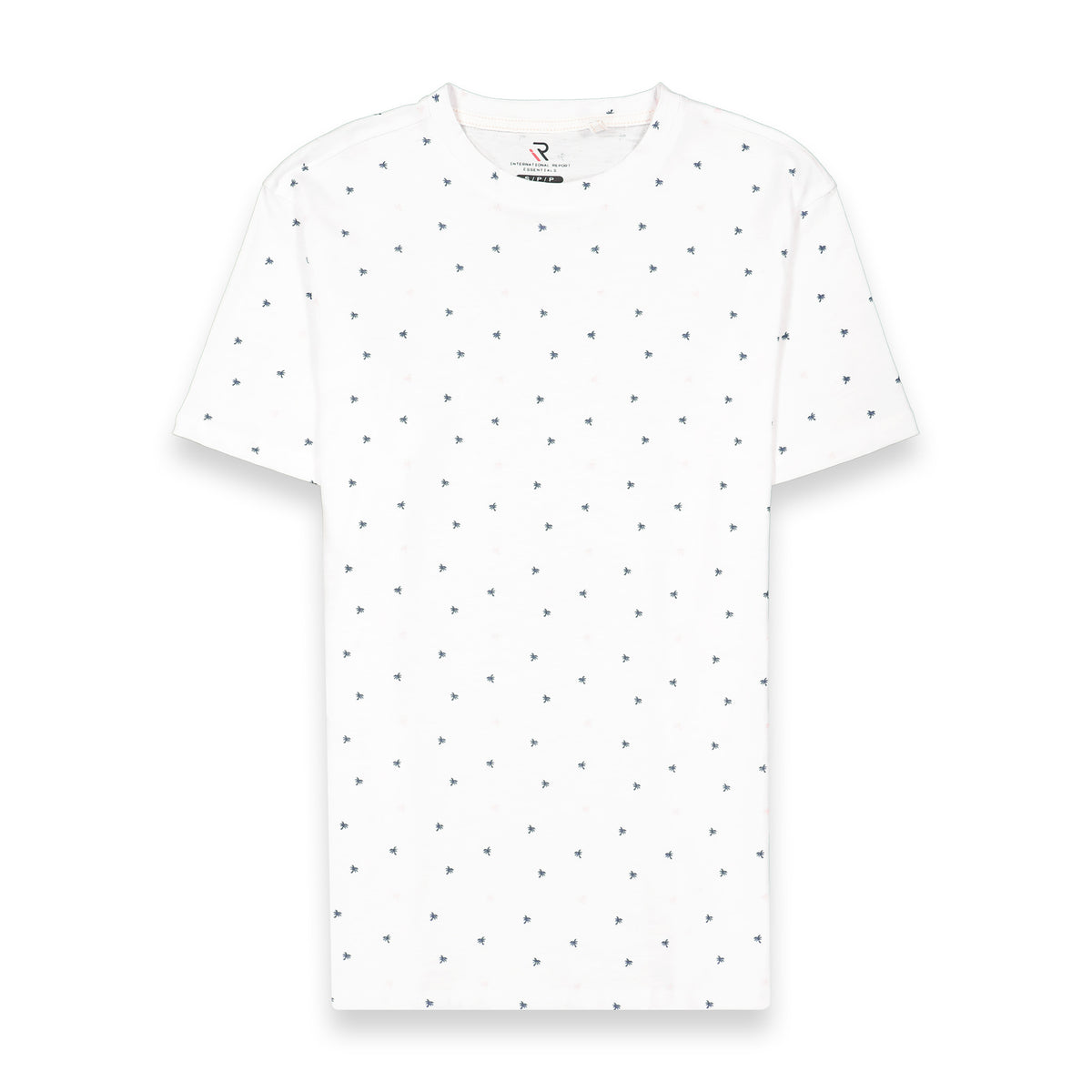 Front View of Short Sleeve Shirt with Palm Tree Print in White