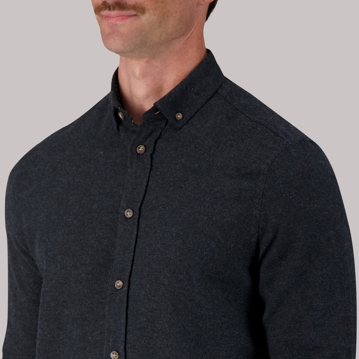 Long Sleeve Cotton Flannel Melange Woven Sport Shirt in Charcoal