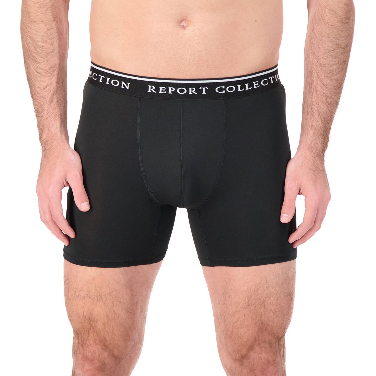 Model Front View of Boxer Underwear in Black