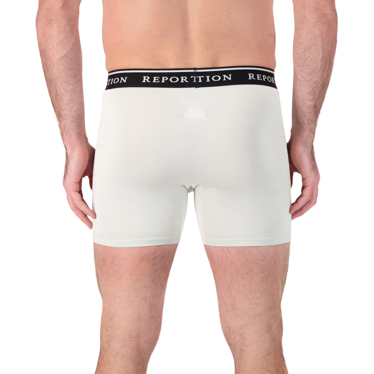 Model Back View of Boxer Underwear in Grey