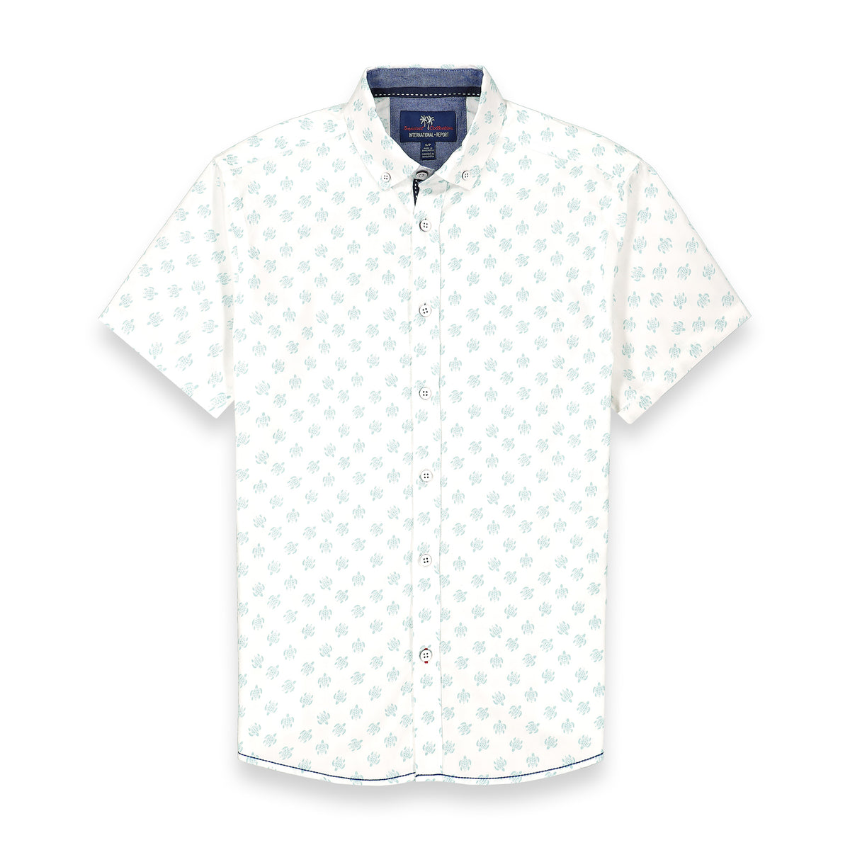 Front View of Short Sleeve Shirt with Turtle Print in Green