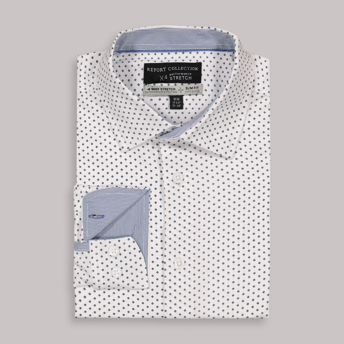 Folded View of Long Sleeve 4-Way Dress Shirt with Diamond Print in White
