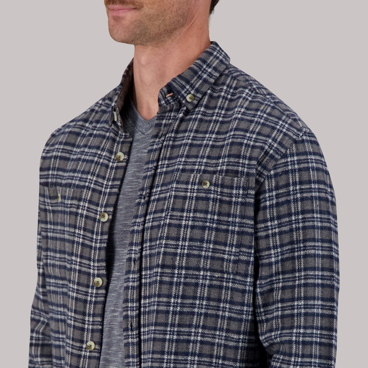 Recycled Flannel Plaid Over Shirt in Navy