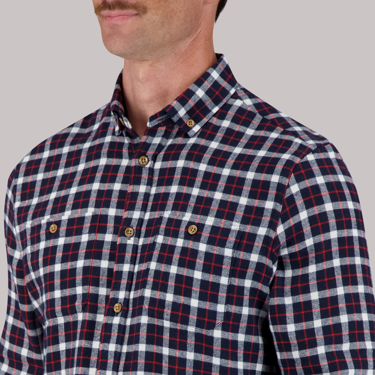 Long Sleeve Cotton Flannel Plaid Woven Sport Shirt in Navy