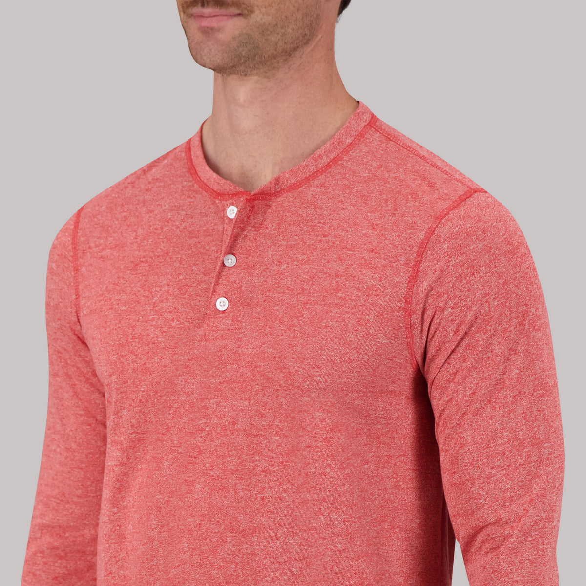 Recycled Long Sleeve Henley Top in Red