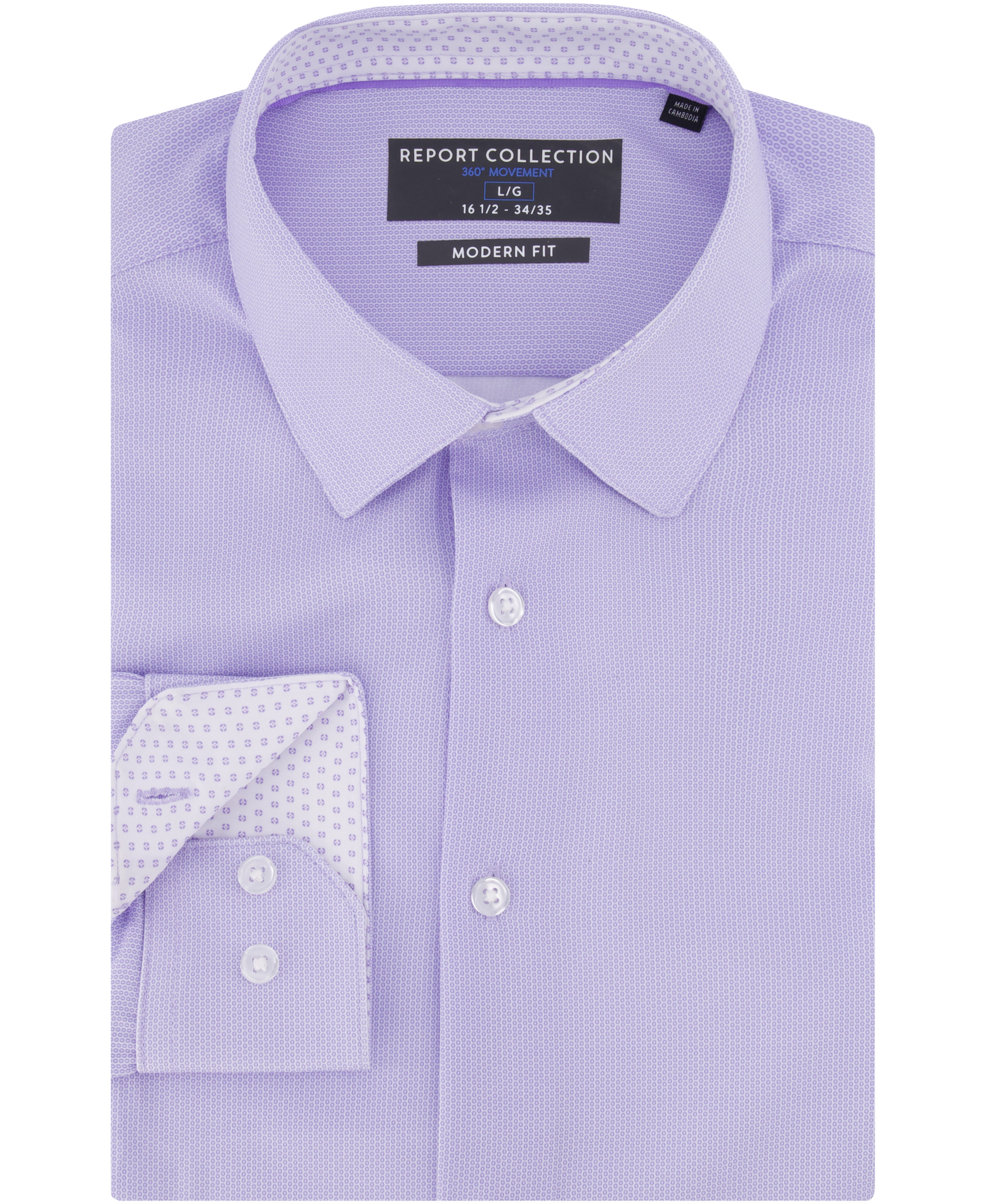 Report Collection Men's 4-Way Geometric-Print Spread-Collar Woven Dress Shirt - Purple - Size 17 34/35 Report Collection Men's 4-Way Geometric-Print Spread-Collar Woven Dress Shirt - Purple - Size 17 34/35