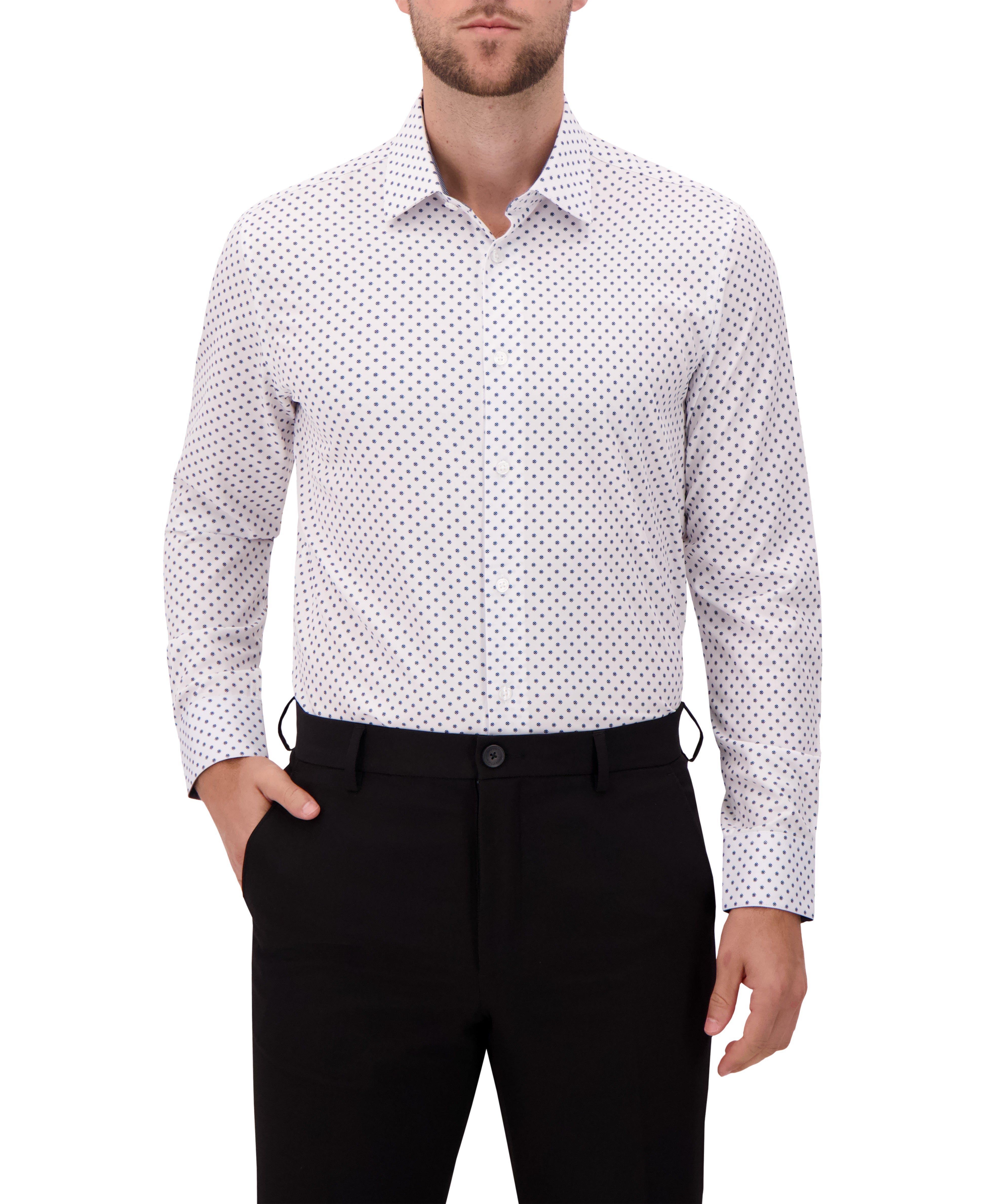 Report Collection Men's 4-Way Geometric-Print Button-Front Woven Dress Shirt - White - Size 17.5 34/35 Report Collection Men's 4-Way Geometric-Print Button-Front Woven Dress Shirt - White - Size 17.5 34/35