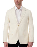 Modern Fit Single Breasted Fully Lined Linen Stretch Sport Coat in Natural Beige