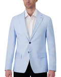 Modern Fit Single Breasted Fully Lined Linen Stretch Sport Coat in Light Blue