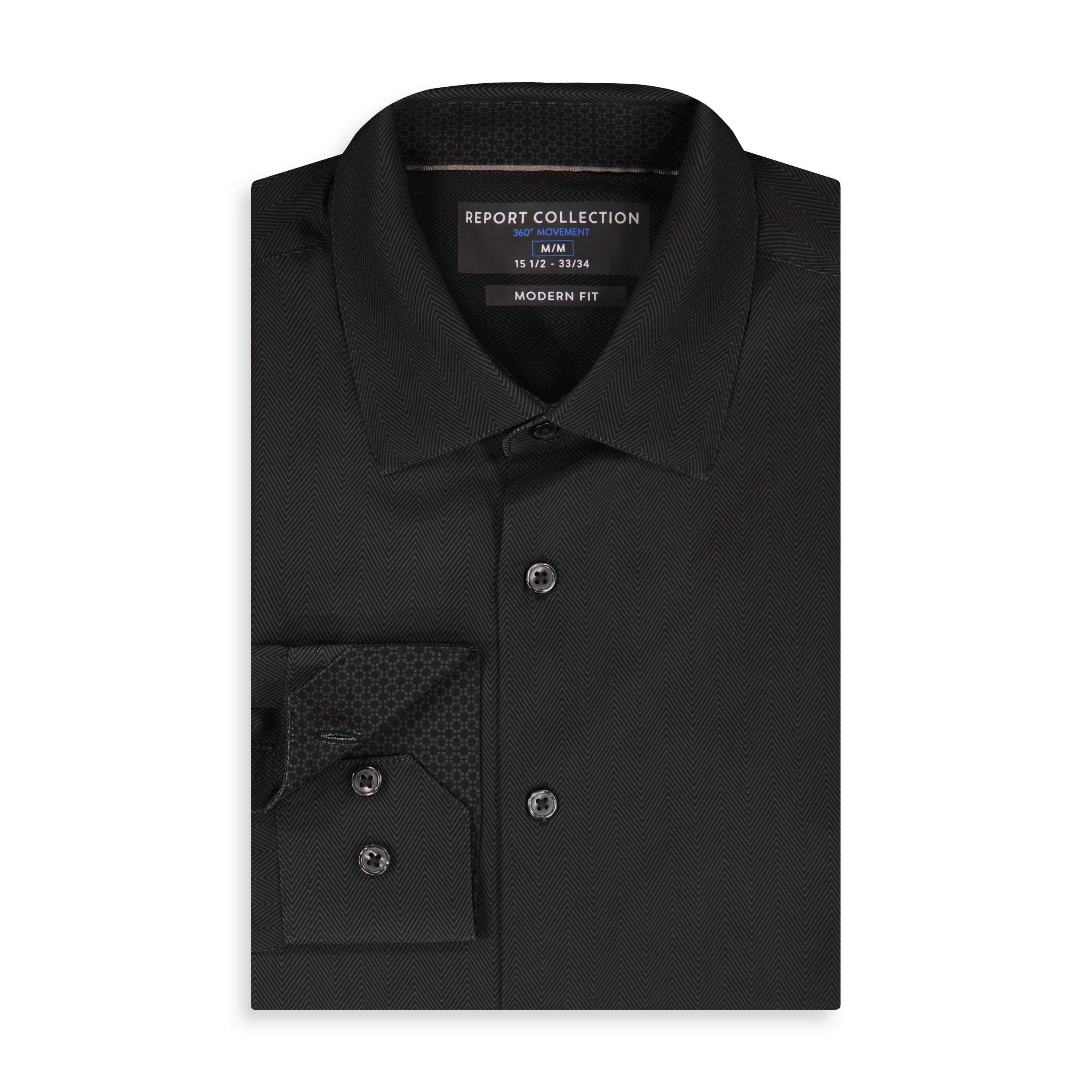 Report Collection Men's Herringbone Print Slim Fit Stretch Dress Shirt - Black - Casual shirts Report Collection Men's Herringbone Print Slim Fit Stretch Dress Shirt - Black - Casual shirts
