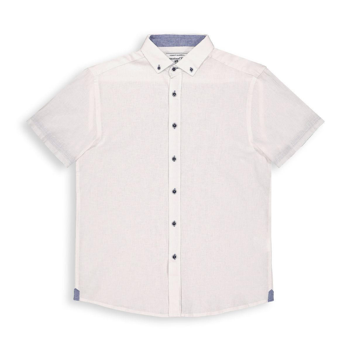 Front View of Short Sleeve Linen Blend Shirt in White