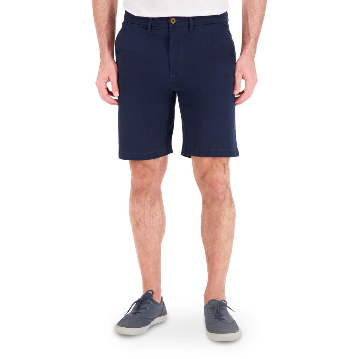 Model Front View of Cotton Stretch Chino Shorts in Navy
