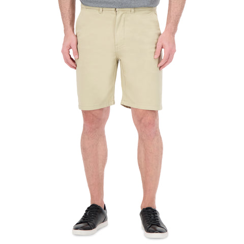Model Front View of Cotton Stretch Chino Shorts in Camel