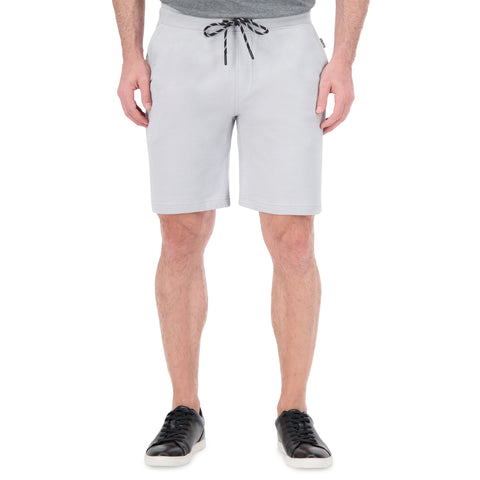 Model Front View of Drawcord Sweat Shorts in Grey