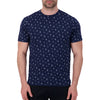 Model Front View of Short Sleeve Shirt with Nautical Print in Navy