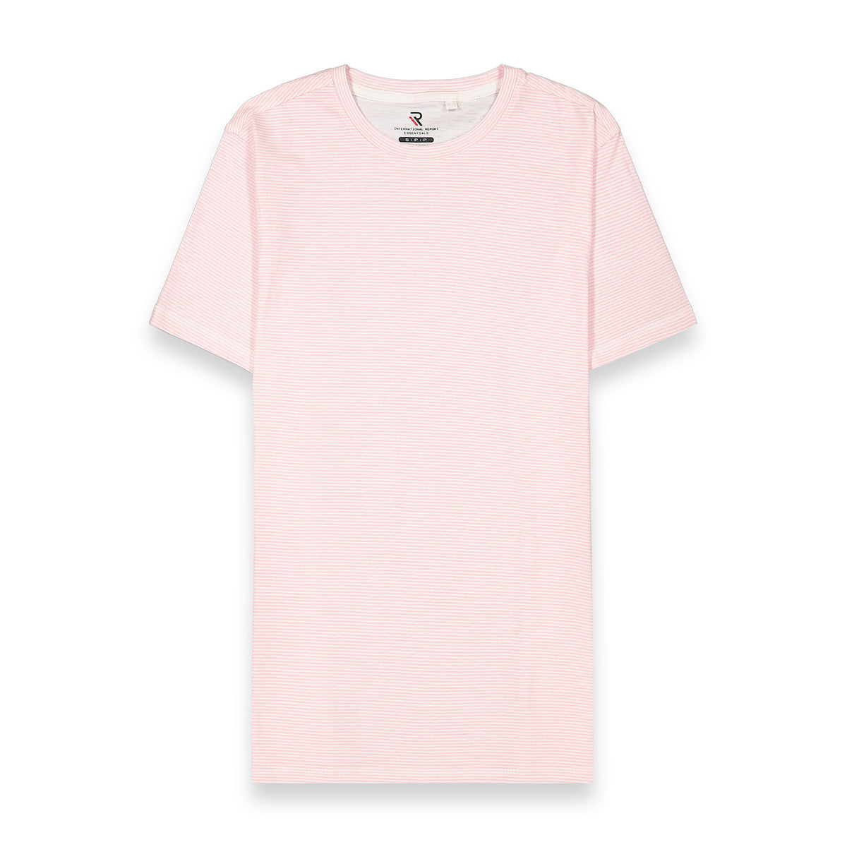 Front View of Short Sleeve Shirt with Mini Stripes Print in Pink