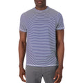Model Front View of Short Sleeve Shirt with Mini Stripes Print in Navy