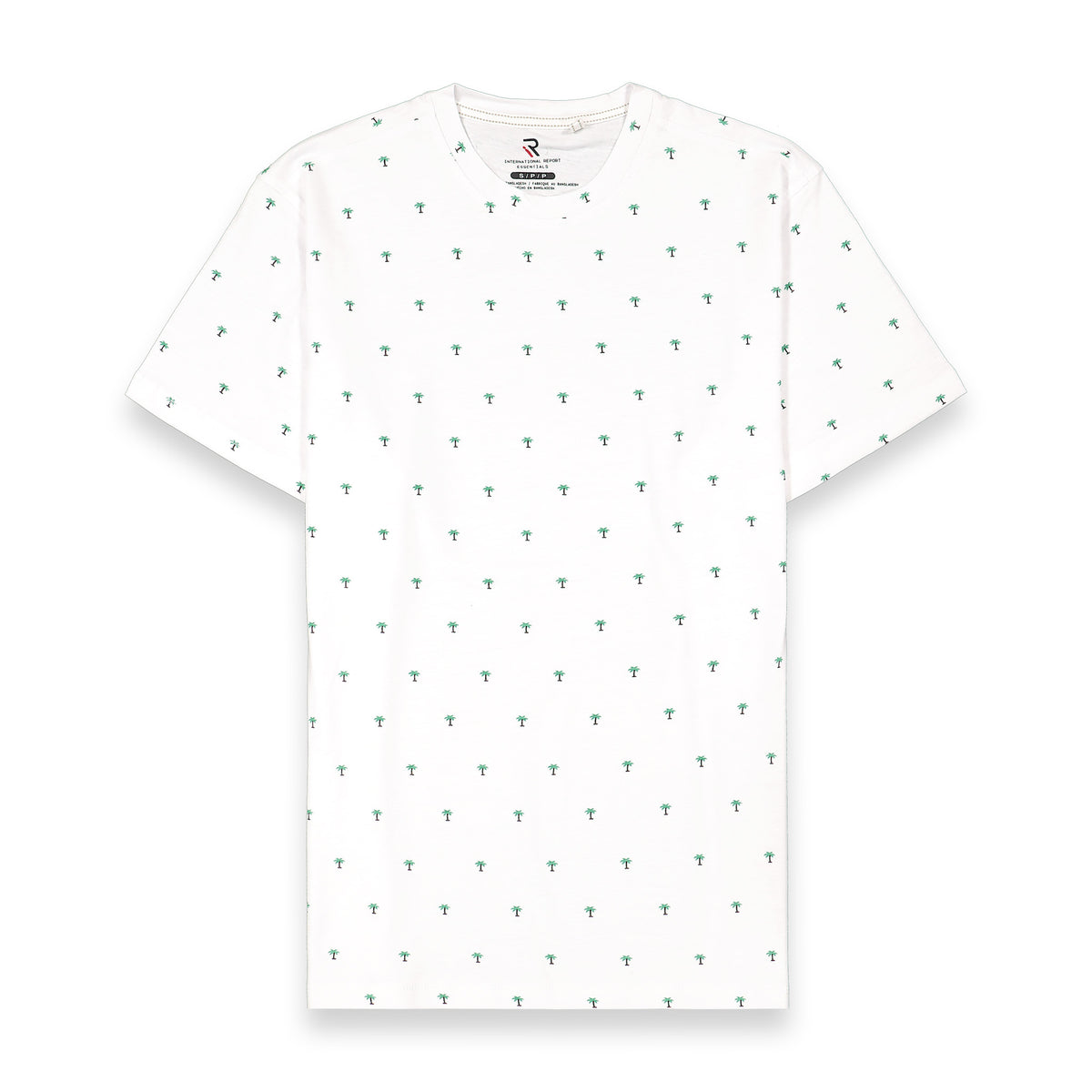 Front View of Short Sleeve Shirt with Palm Tree Print in White