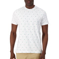 Model Front View of Short Sleeve Shirt with Palm Tree Print in White