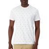 Model Front View of Short Sleeve Shirt with Palm Tree Print in White