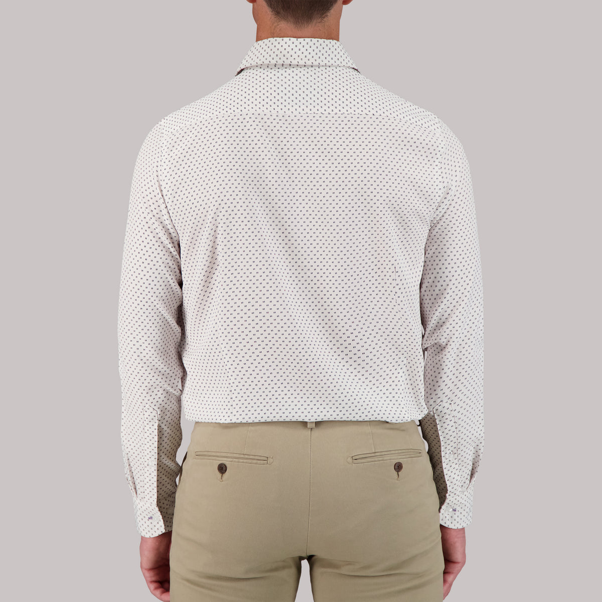 Long Sleeve 4-Way Dress Shirt with Dots Print in Black