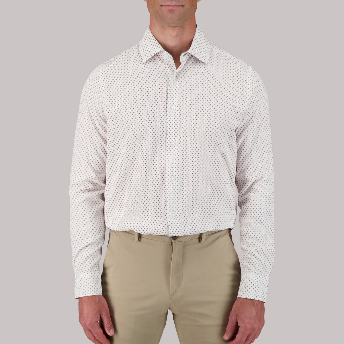Long Sleeve 4-Way Dress Shirt with Dots Print in Black