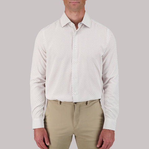 Long Sleeve 4-Way Dress Shirt with Dots Print in Black