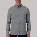 Model Front View of Long Sleeve 4-Way Sport Shirt with Geo Print in Grey