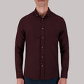Long Sleeve Cotton Flannel Melange Woven Sport Shirt in Burgundy