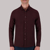 Long Sleeve Cotton Flannel Melange Woven Sport Shirt in Burgundy