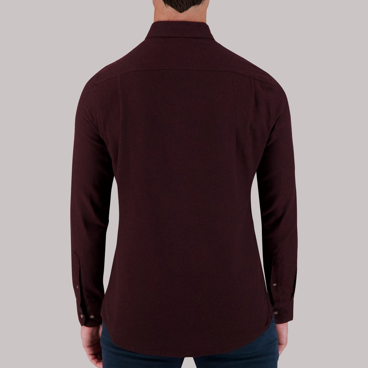 Long Sleeve Cotton Flannel Melange Woven Sport Shirt in Burgundy