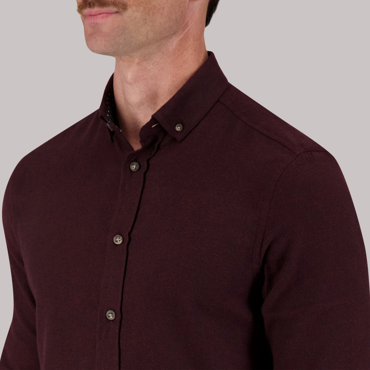 Long Sleeve Cotton Flannel Melange Woven Sport Shirt in Burgundy