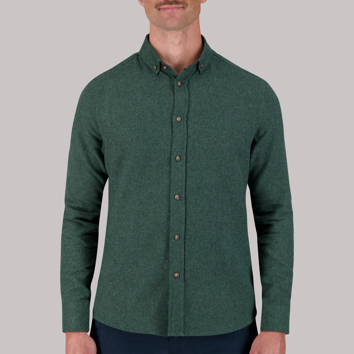 Long Sleeve Cotton Flannel Melange Woven Sport Shirt in Green