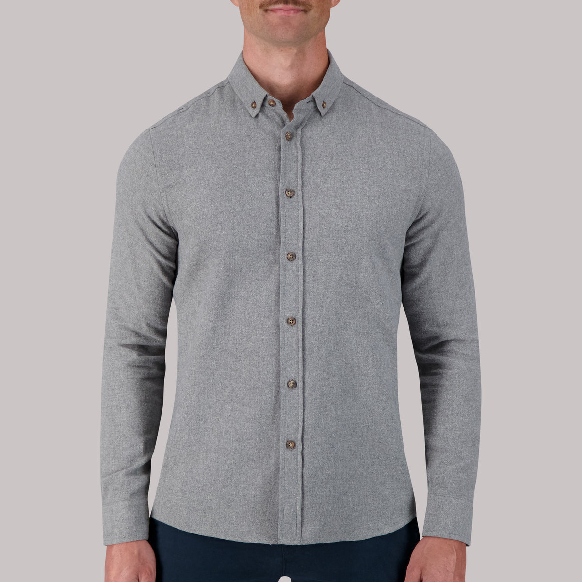 Long Sleeve Cotton Flannel Melange Woven Sport Shirt in Light Gray