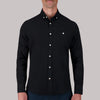 Model Front View of Long Sleeve Oxford Sport Shirt in Black