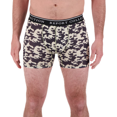 Model Front View of Boxer Underwear in Camo Print