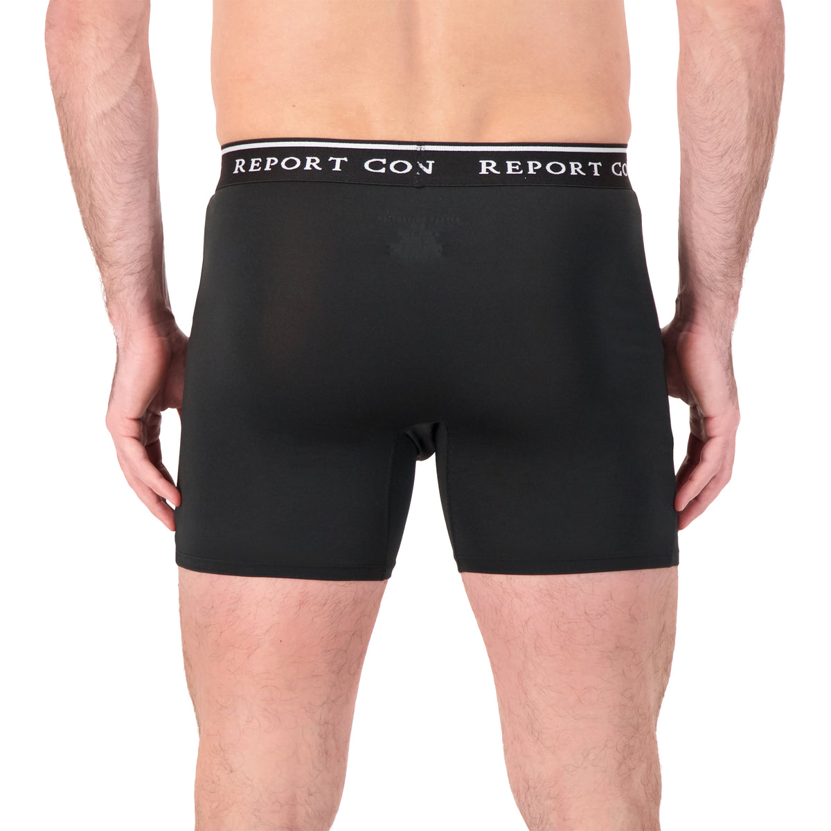 Model Back View of Boxer Underwear in Black