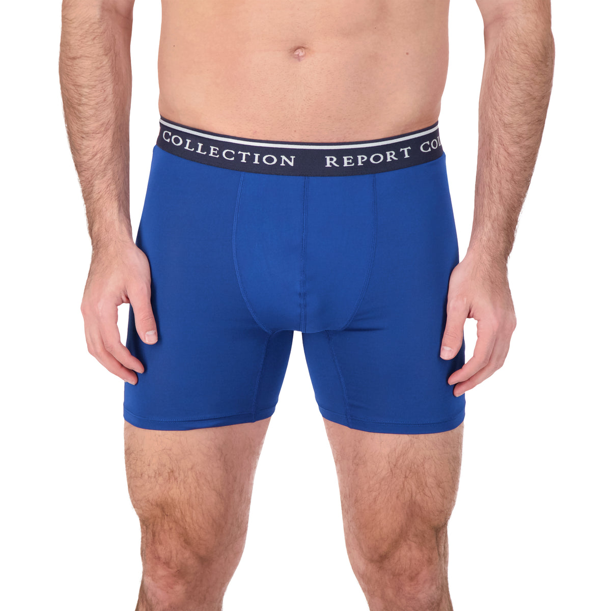 Model Front View of Boxer Underwear in Indigo
