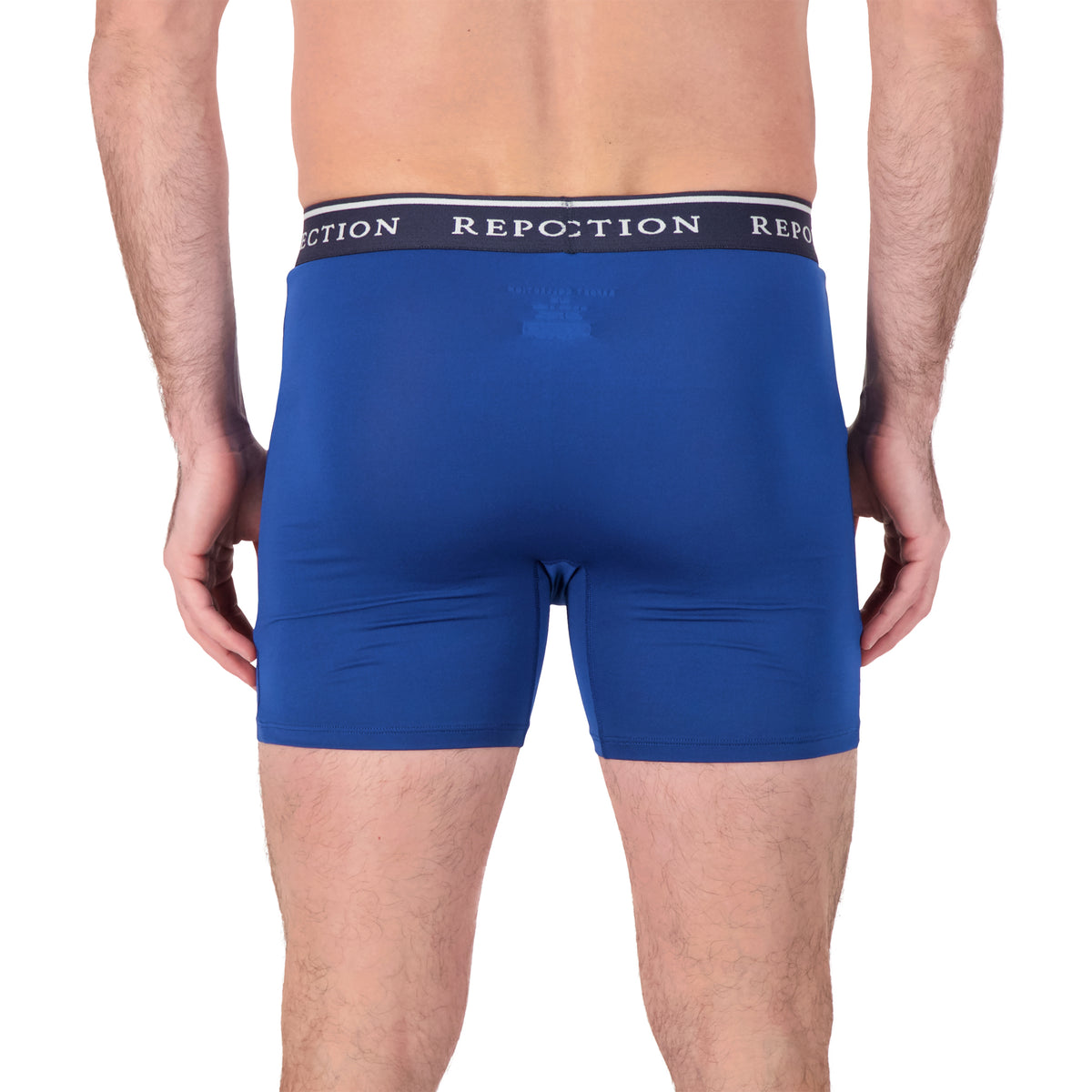 Model Back View of Boxer Underwear in Indigo