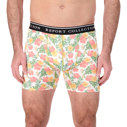 Model Front View of Boxer Underwear in Floral Print