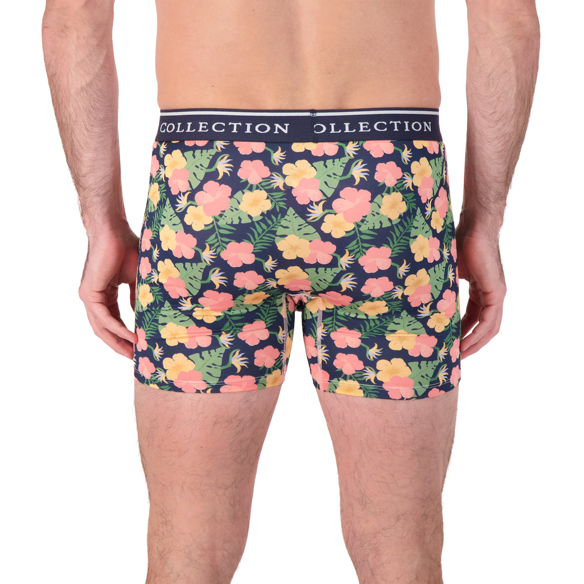 Model Back View of Boxer Underwear in Floral Print