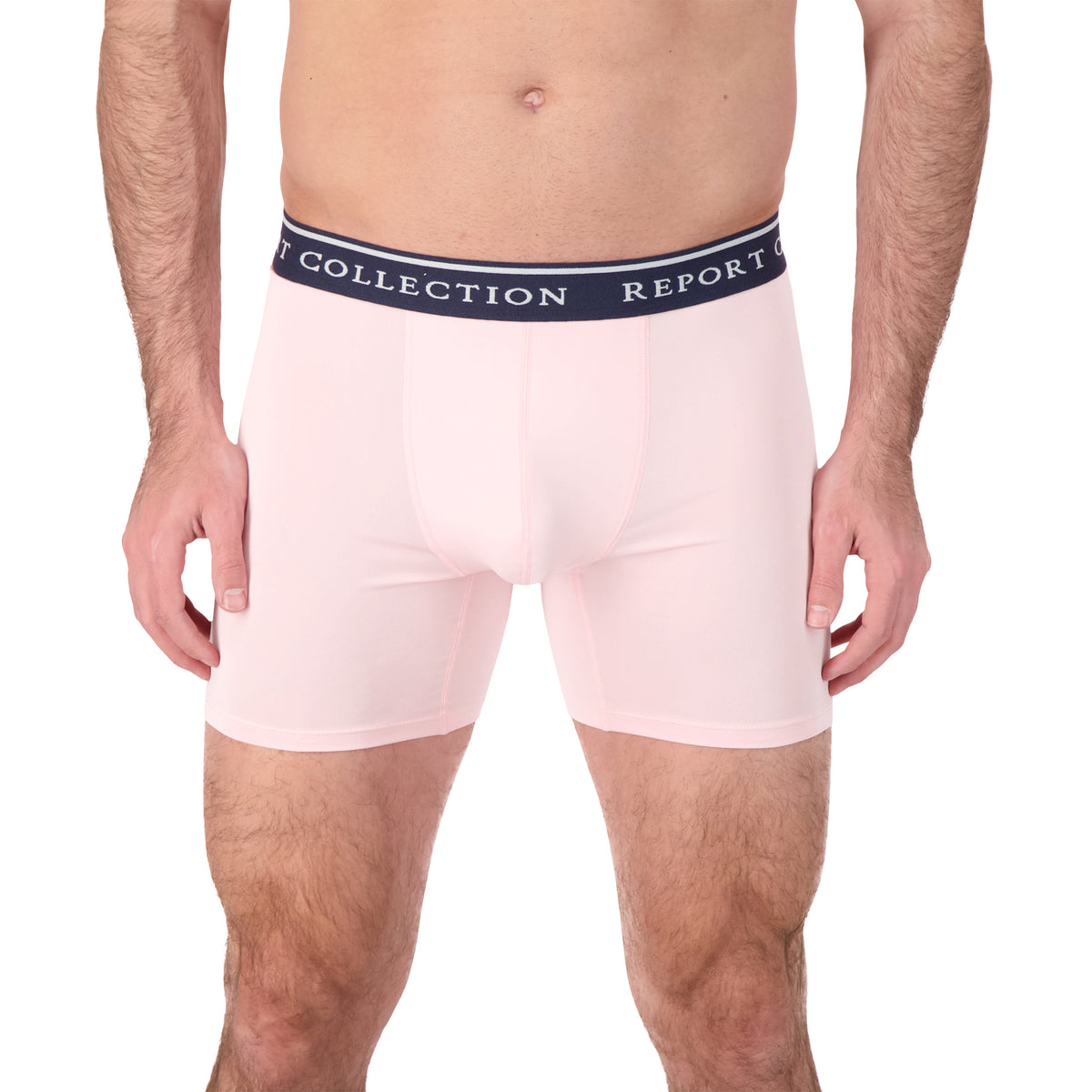 Model Front View of Boxer Underwear in Pink