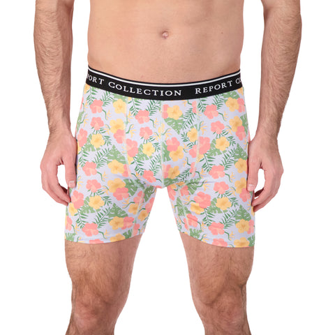Model Front View of Boxer Underwear in Floral Print