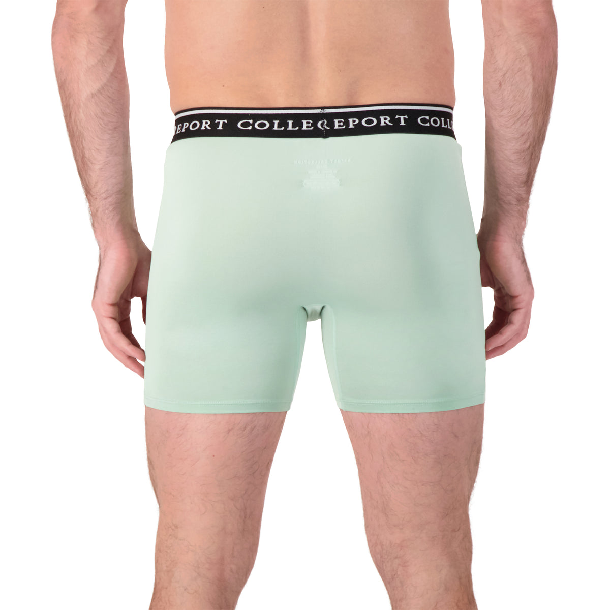 Model Back View of Boxer Underwear in Seafoam