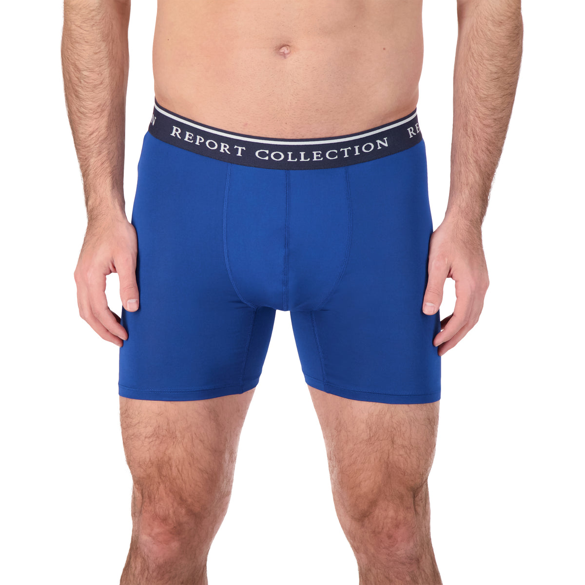 Model Front View of Boxer Underwear in Indigo