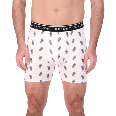 Model Front View of Boxer Underwear in Pineapple Print