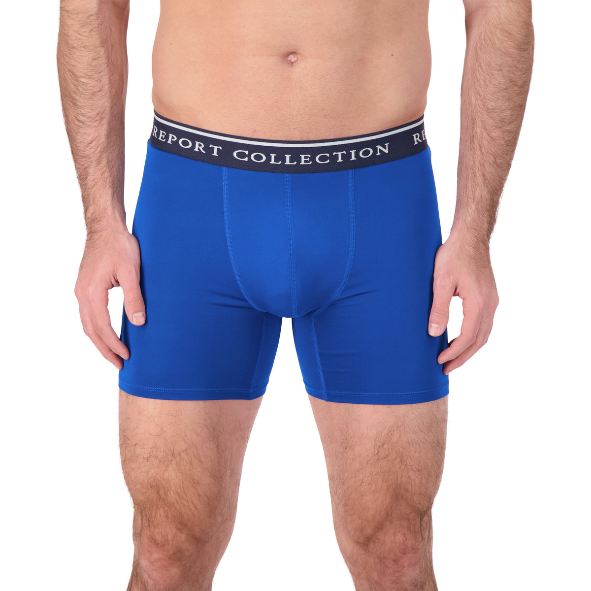 Model Front View of Boxer Underwear in Royal Blue