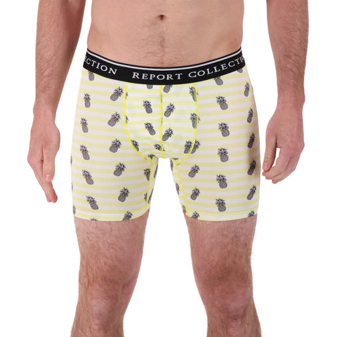 Model Front View of Boxer Underwear in Pineapple Print