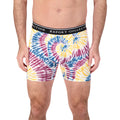 Model Front View of Boxer Underwear in Tie Dye Print